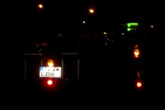 Rücklicht und Seitenwagenlampe bei Nacht - sicher gut zu erkennen.
