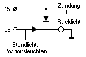 Schaltplan: Entkoppelung der Zuleitungen zum Rücklicht mit Dioden.