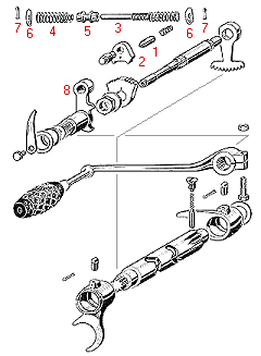 Explosionszeichnung der Teile der KR26–Fußschaltung.
