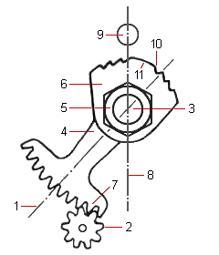Zeichnung mit Schaltsegment, Schaltscheibe und Ritzel der Getriebewelle.