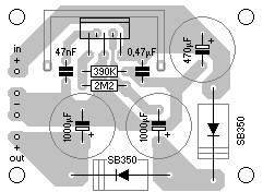 Die Bestückung der elektronischen Bauteile für die Spannungsverdopplung.