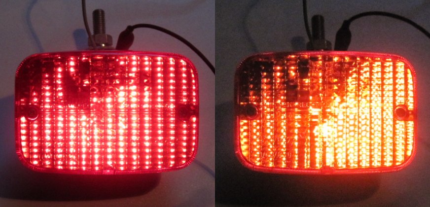 Vergleich: Glühlampe und LED in einer Nebelschlussleuchte.