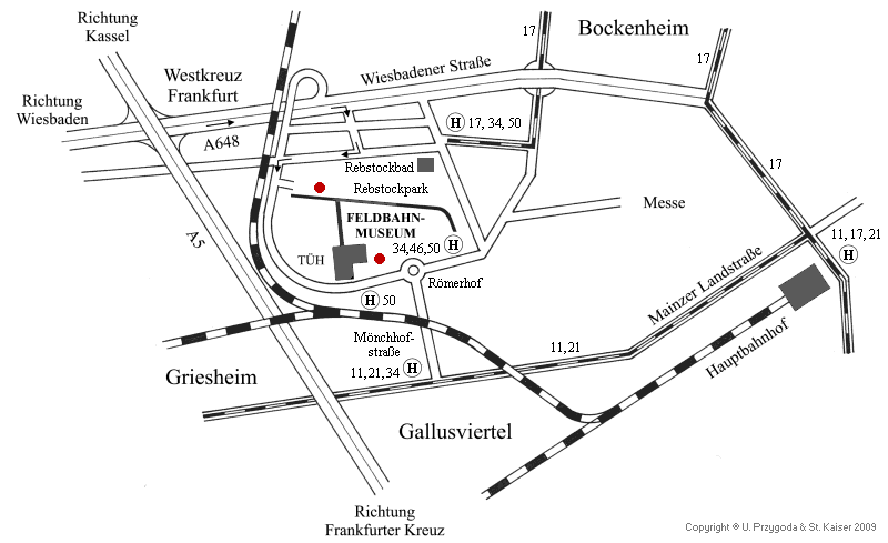 Karte: der Bereich um das Rebstockgelände in Frankfurt am Main.